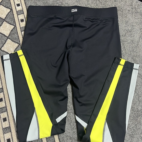 Fila Sport Women Black Gray Yellow Active Pants Leggings Yoga Sz M - Picture 3 of 5
